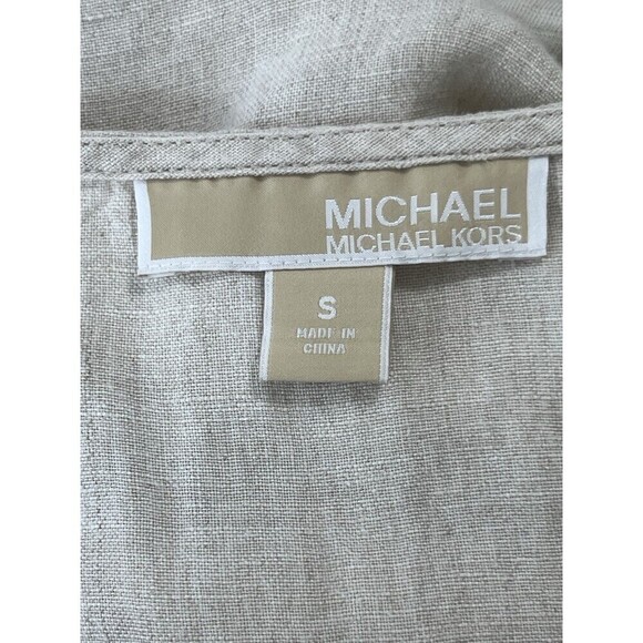 Michael Kors Women Oatmeal Linen Tunic Top V Neck Silver Studs Zippers Small - Picture 7 of 10